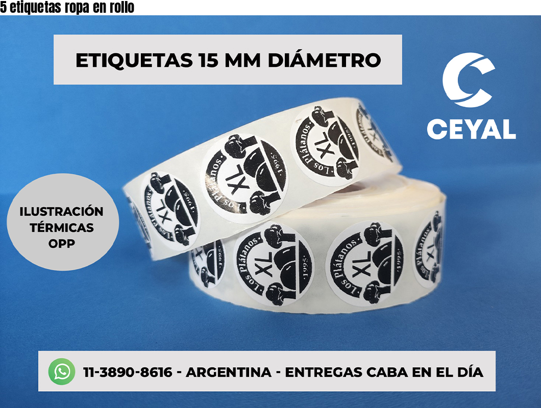 5 etiquetas ropa en rollo
