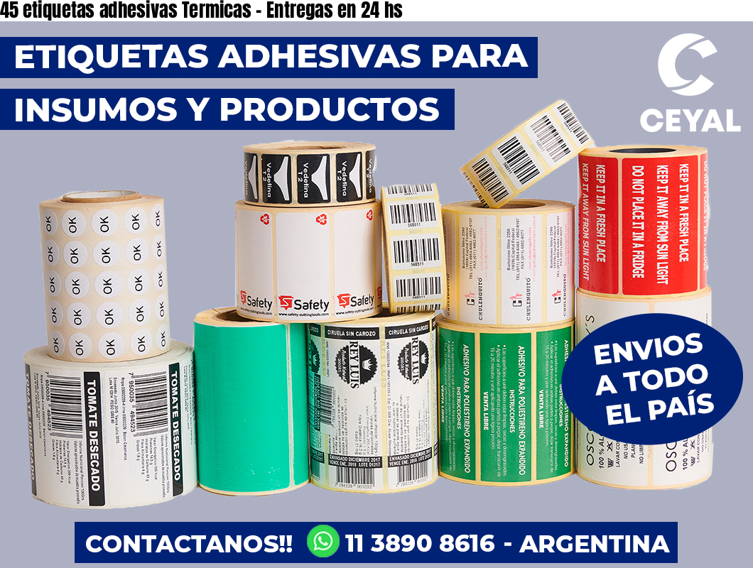 45 etiquetas adhesivas Termicas - Entregas en 24 hs