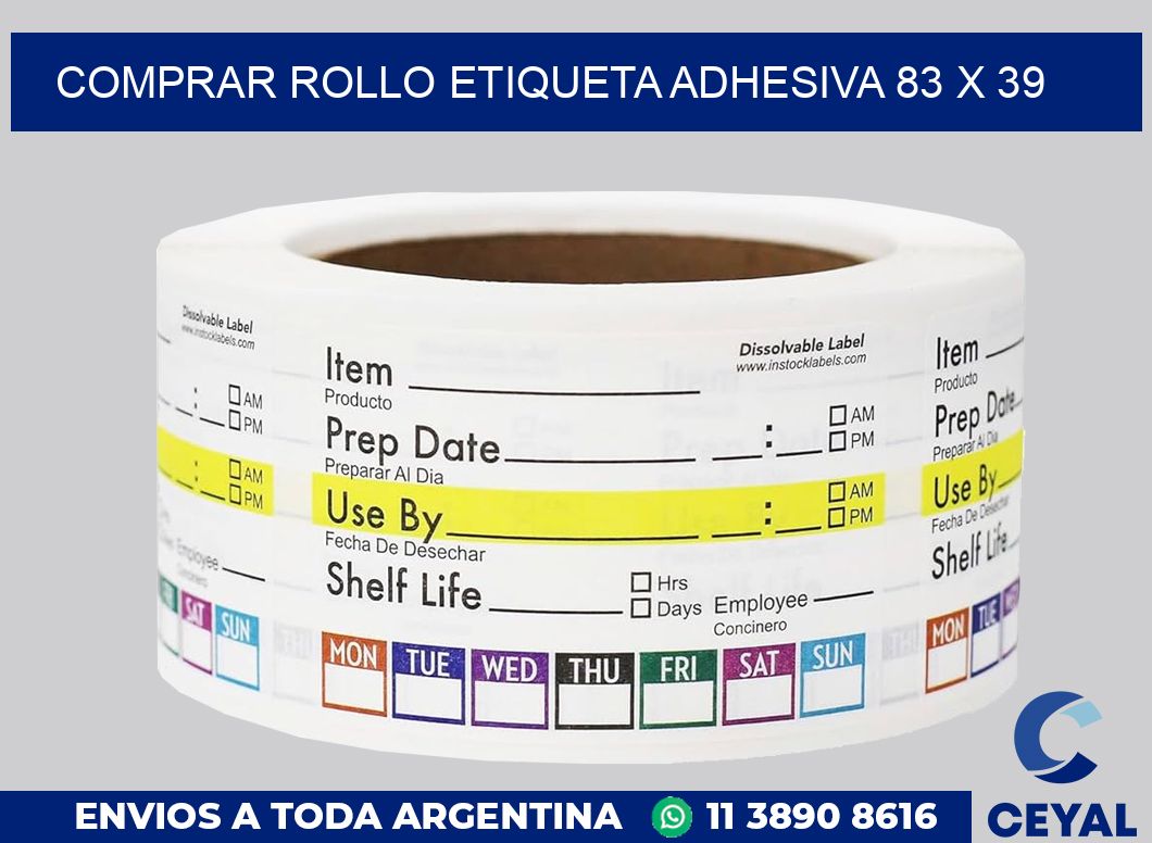 Comprar rollo etiqueta adhesiva 83 x 39