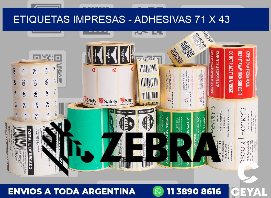 etiquetas impresas - Adhesivas 71 x 43
