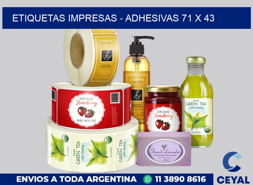 etiquetas impresas - Adhesivas 71 x 43