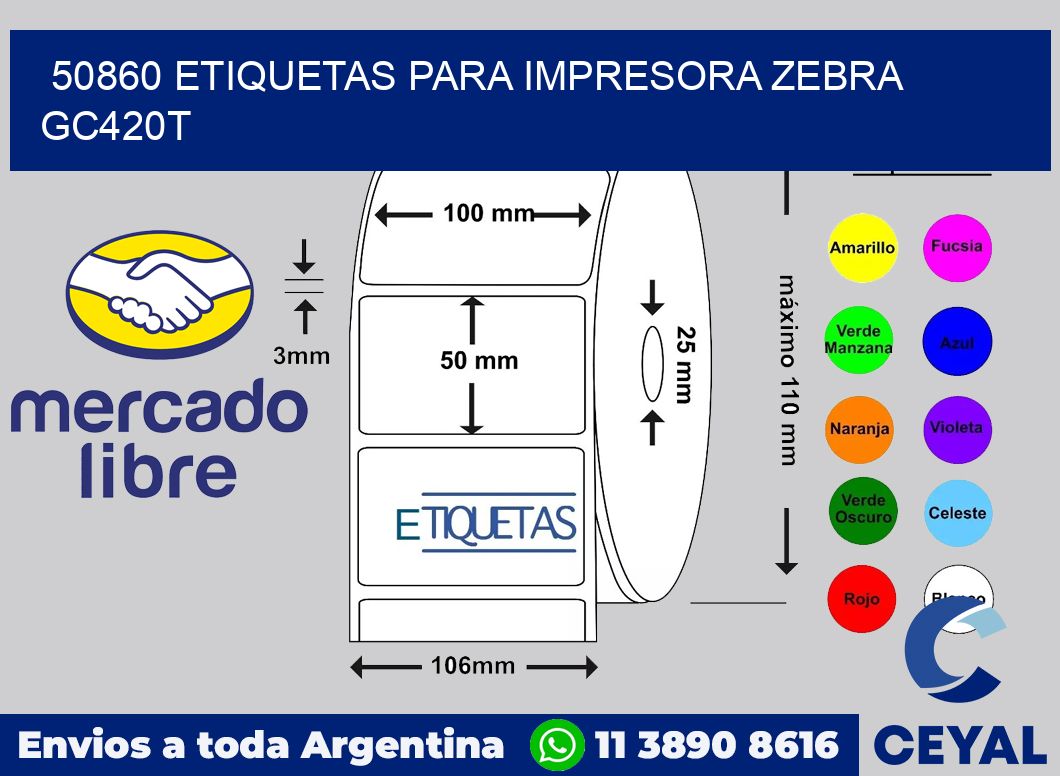 50860 etiquetas para impresora zebra GC420T