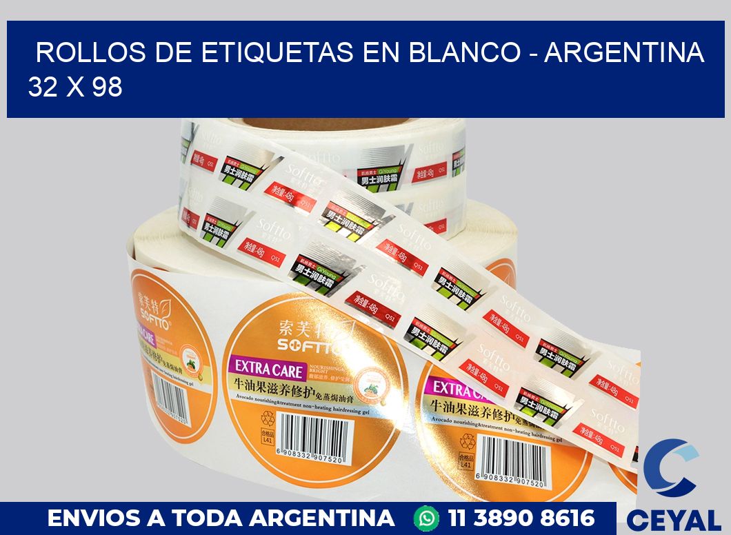 Rollos de etiquetas en blanco – Argentina 32 x 98