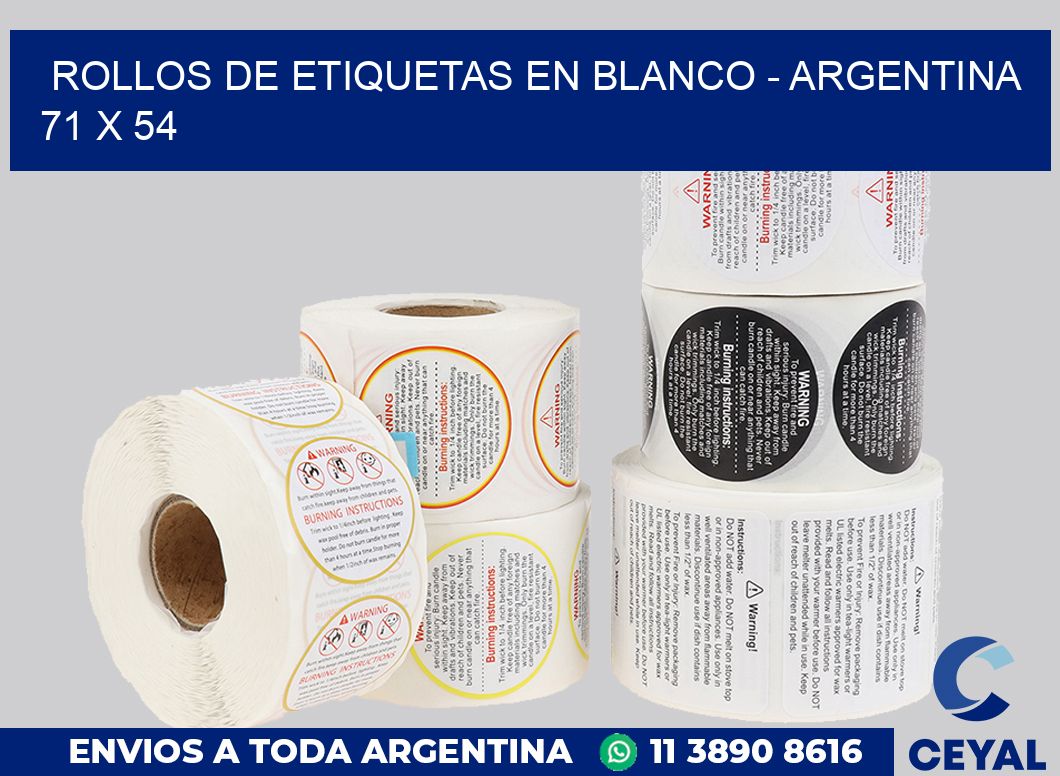Rollos de etiquetas en blanco - Argentina 71 x 54
