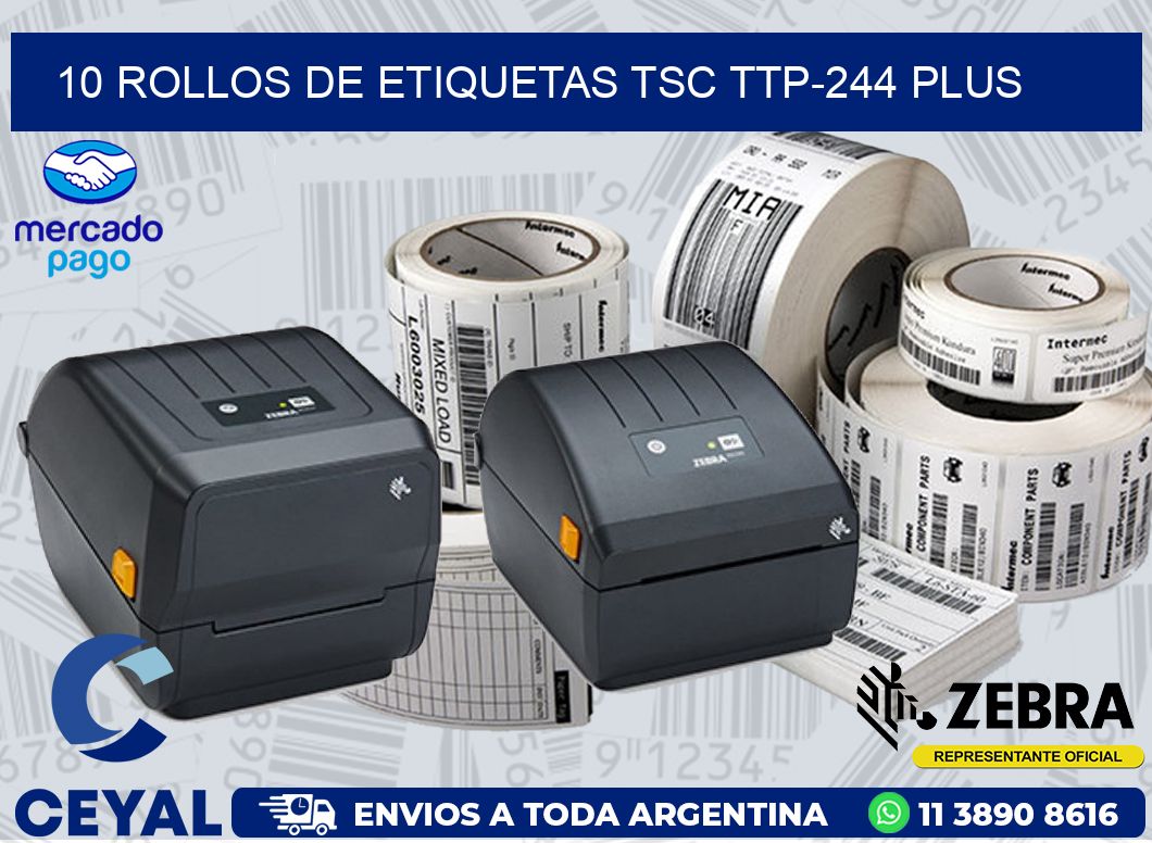 10 ROLLOS DE ETIQUETAS TSC TTP-244 PLUS