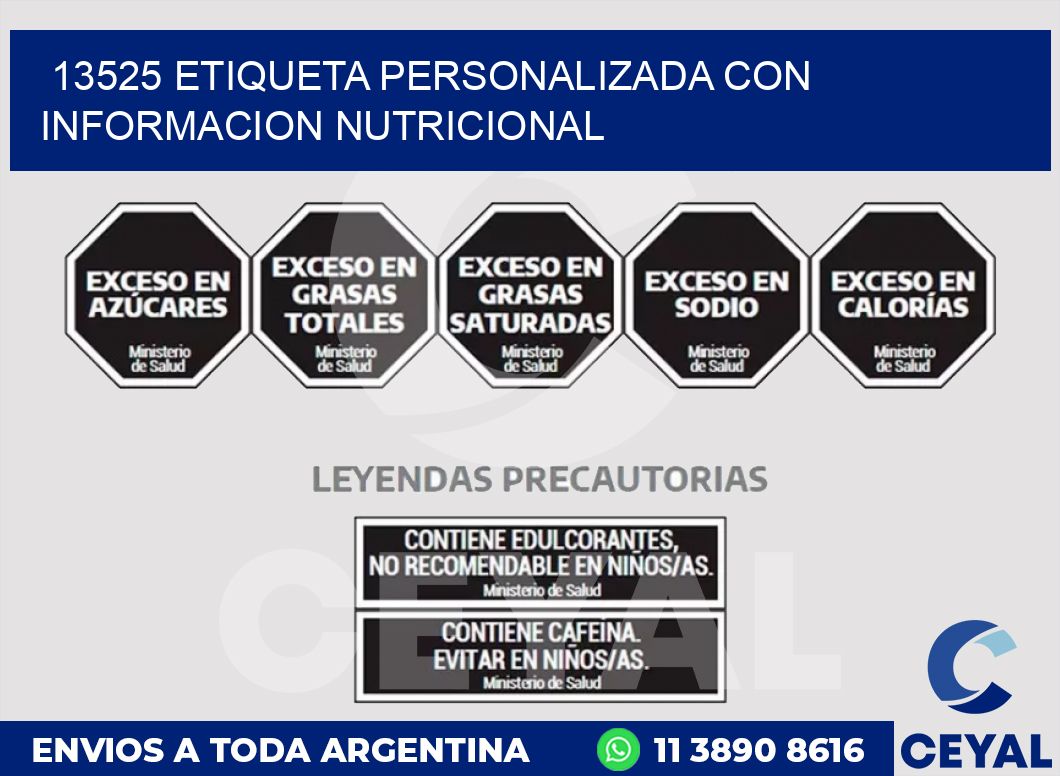13525 ETIQUETA PERSONALIZADA CON INFORMACION NUTRICIONAL