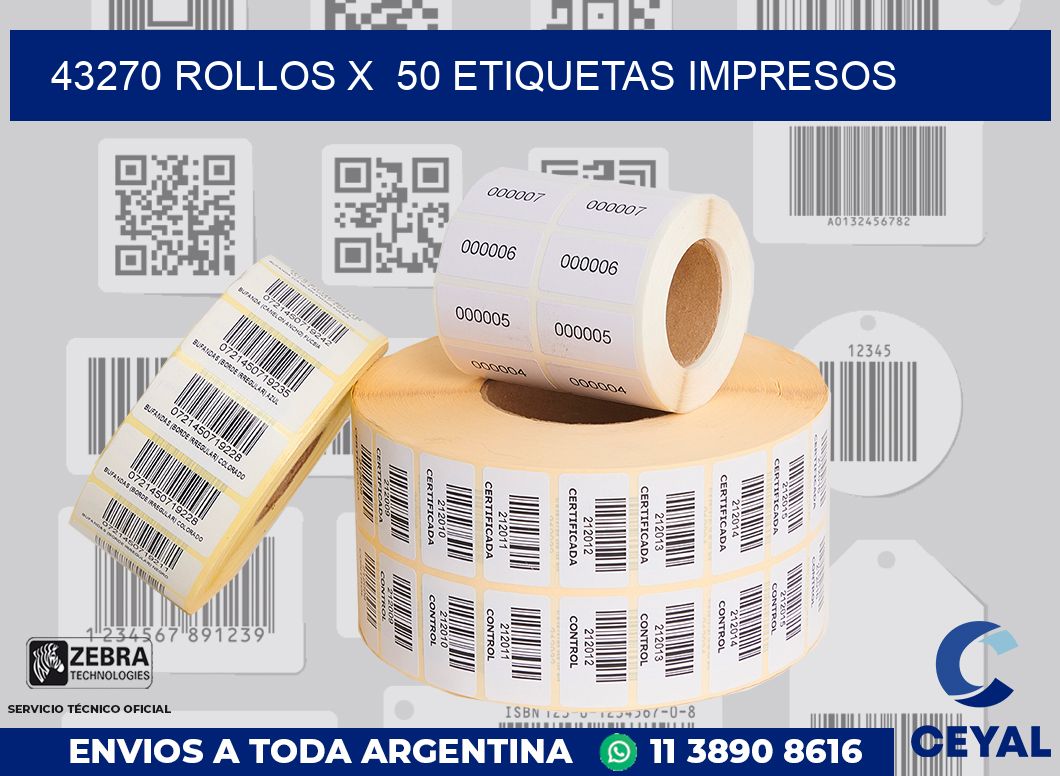 43270 Rollos x  50 etiquetas impresos