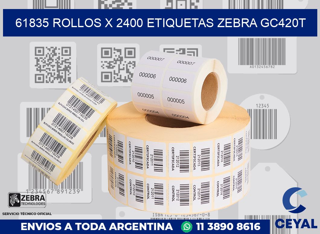 61835 Rollos x 2400 etiquetas zebra gc420t