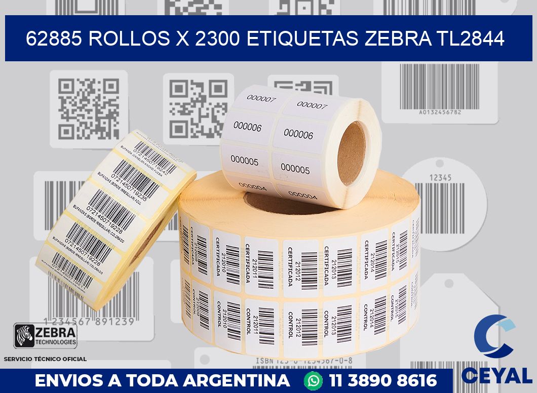 62885 Rollos x 2300 etiquetas zebra tl2844