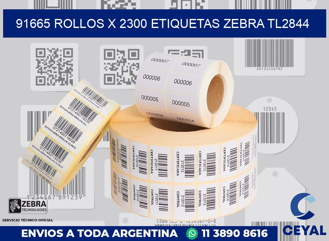 91665 Rollos x 2300 etiquetas zebra tl2844