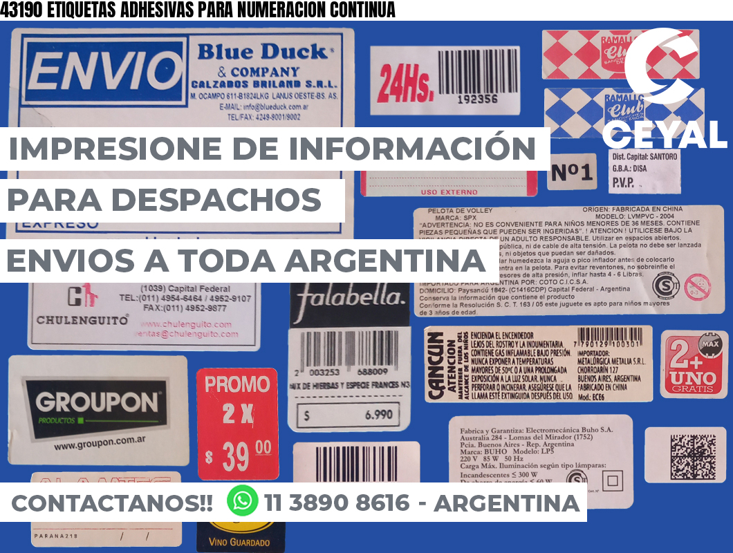 43190 ETIQUETAS ADHESIVAS PARA NUMERACION CONTINUA