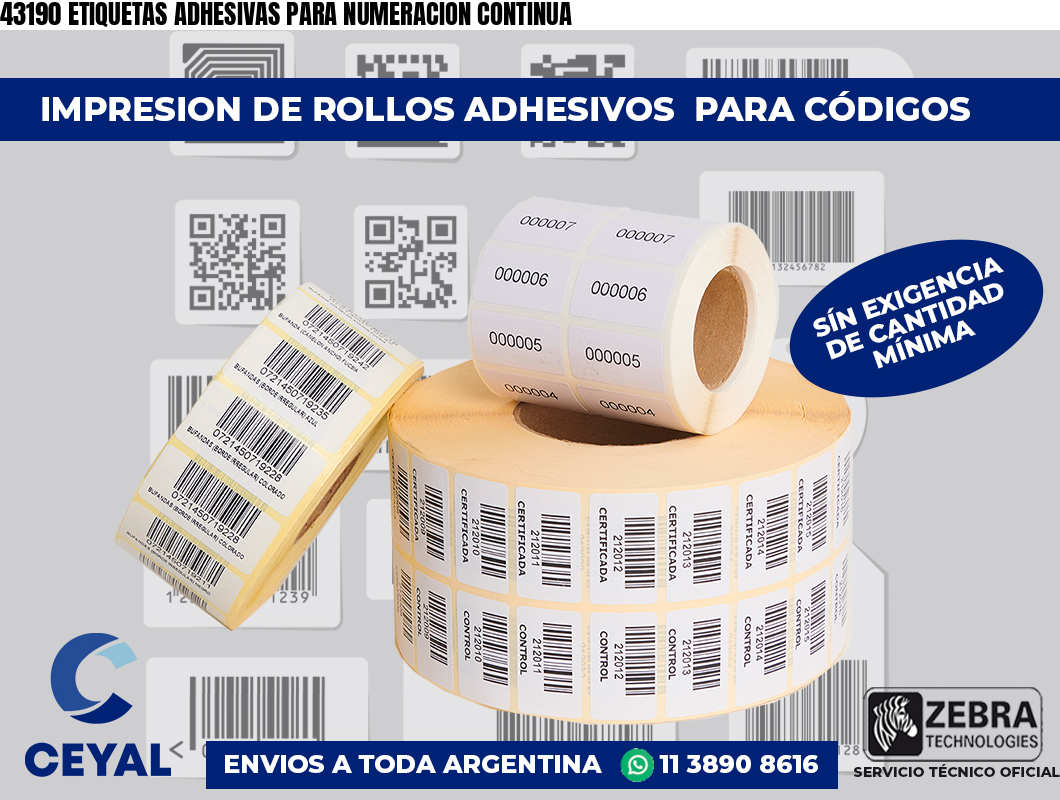 43190 ETIQUETAS ADHESIVAS PARA NUMERACION CONTINUA