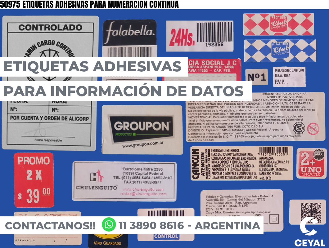 50975 ETIQUETAS ADHESIVAS PARA NUMERACION CONTINUA