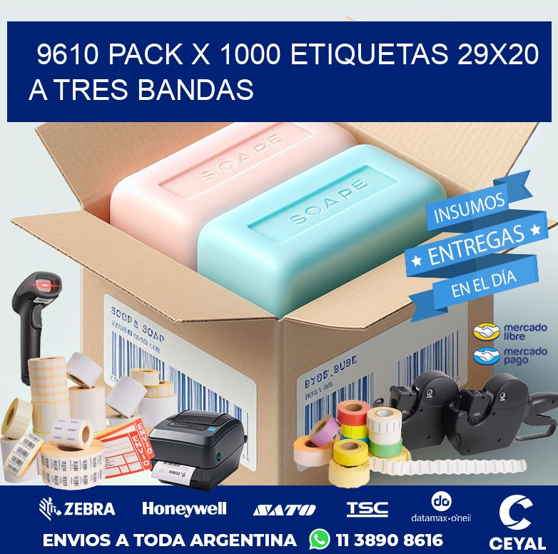 9610 PACK X 1000 ETIQUETAS 29X20 A TRES BANDAS