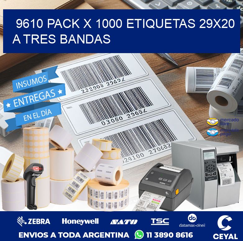 9610 PACK X 1000 ETIQUETAS 29X20 A TRES BANDAS