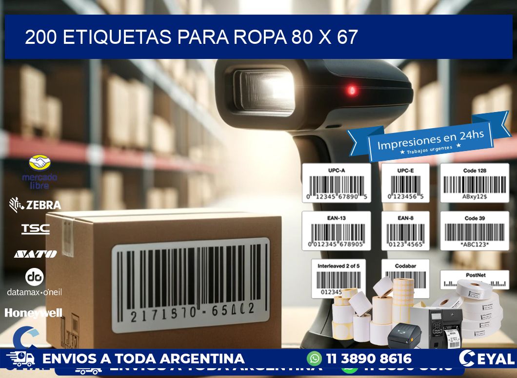 200 ETIQUETAS PARA ROPA 80 x 67