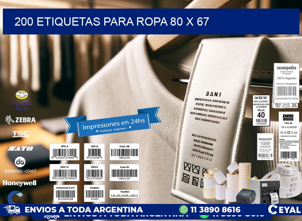 200 ETIQUETAS PARA ROPA 80 x 67