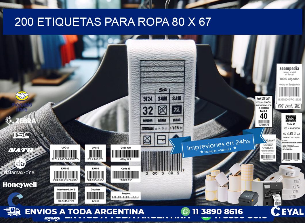 200 ETIQUETAS PARA ROPA 80 x 67
