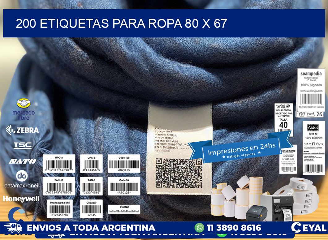 200 ETIQUETAS PARA ROPA 80 x 67