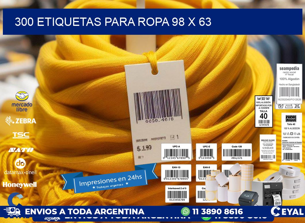 300 ETIQUETAS PARA ROPA 98 x 63