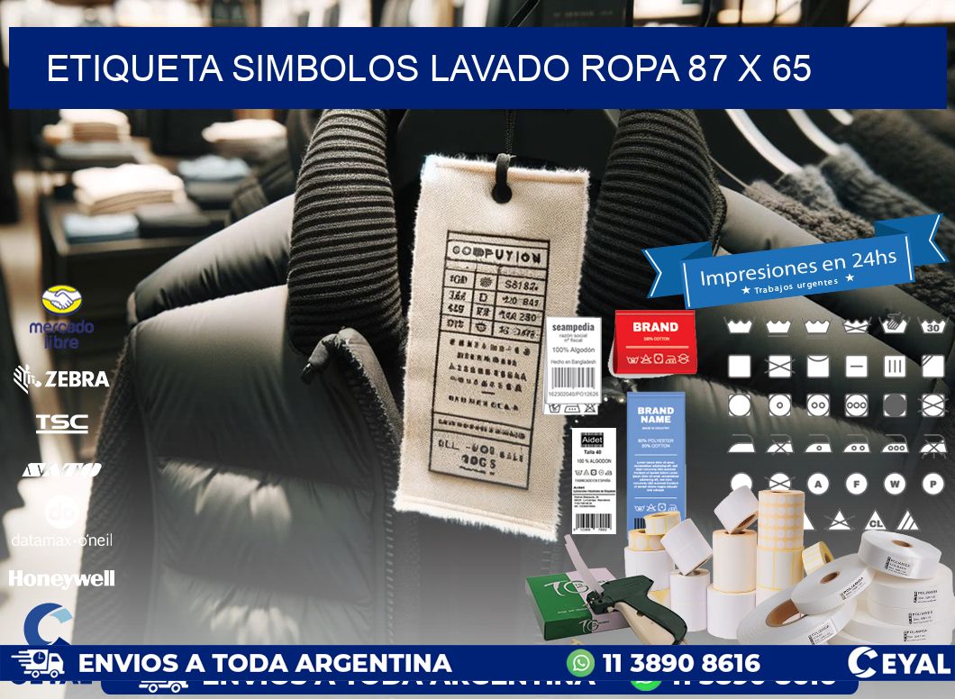ETIQUETA SIMBOLOS LAVADO ROPA 87 x 65