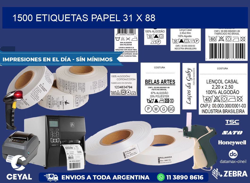 1500 ETIQUETAS PAPEL 31 x 88