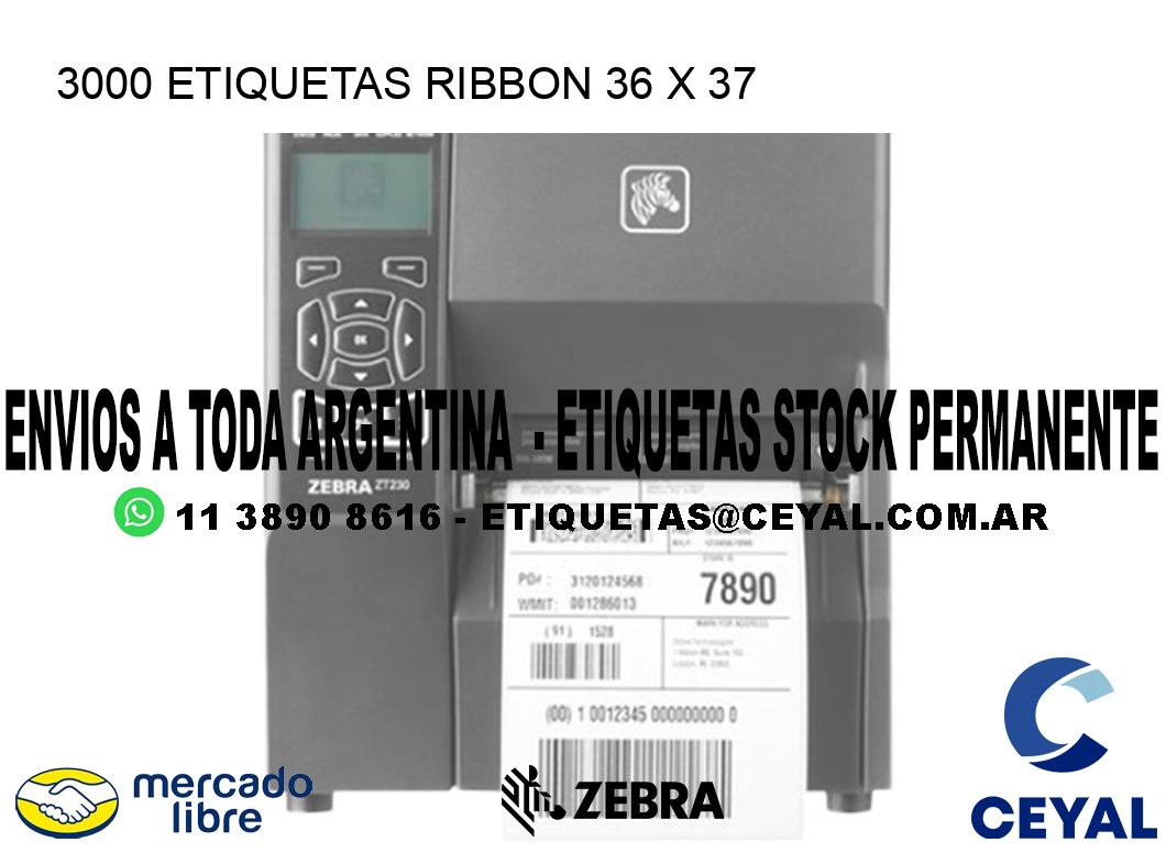 3000 ETIQUETAS RIBBON 36 x 37