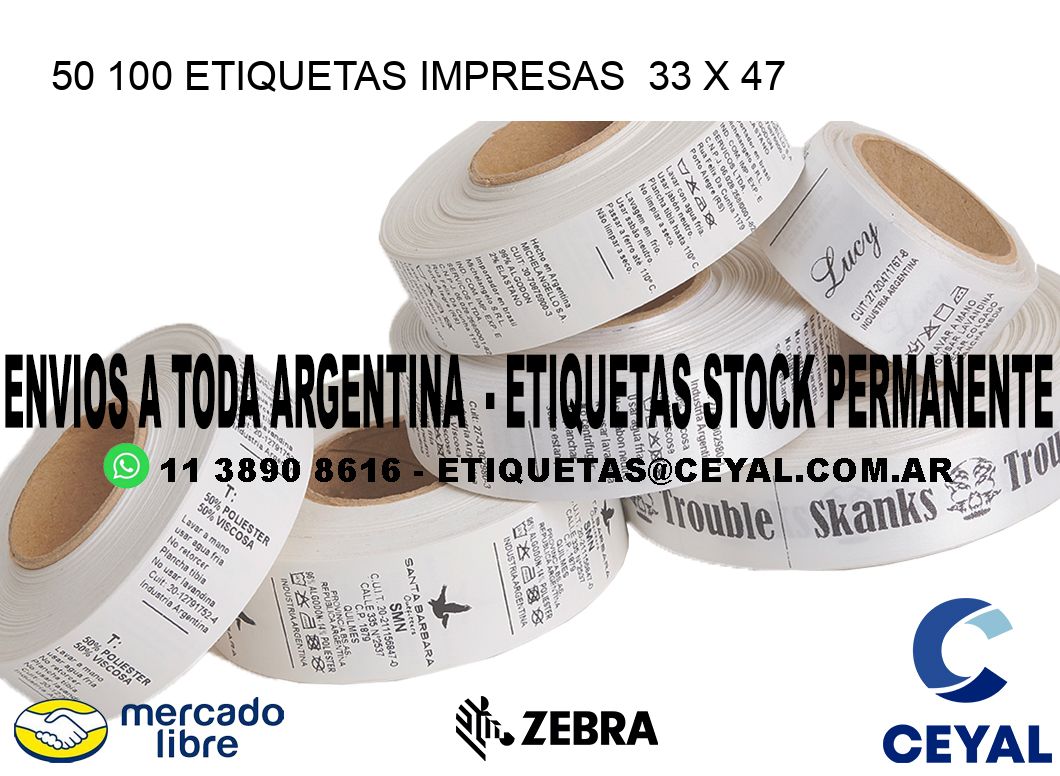 50 100 ETIQUETAS IMPRESAS  33 x 47