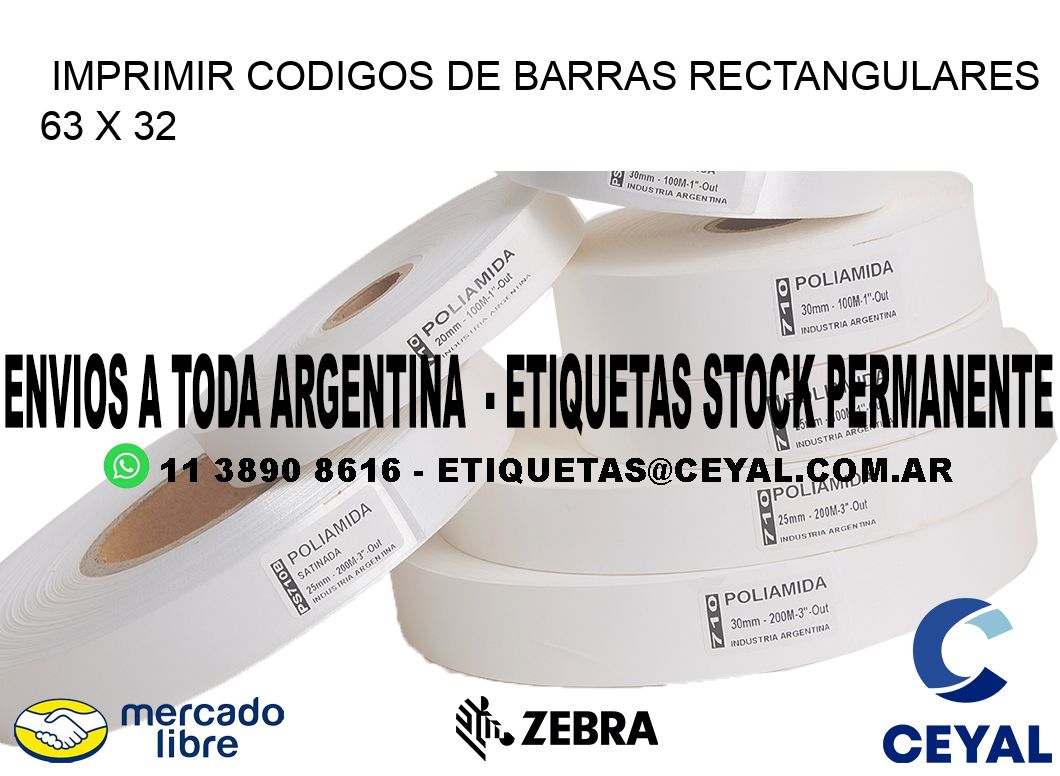 IMPRIMIR CODIGOS DE BARRAS RECTANGULARES 63 x 32