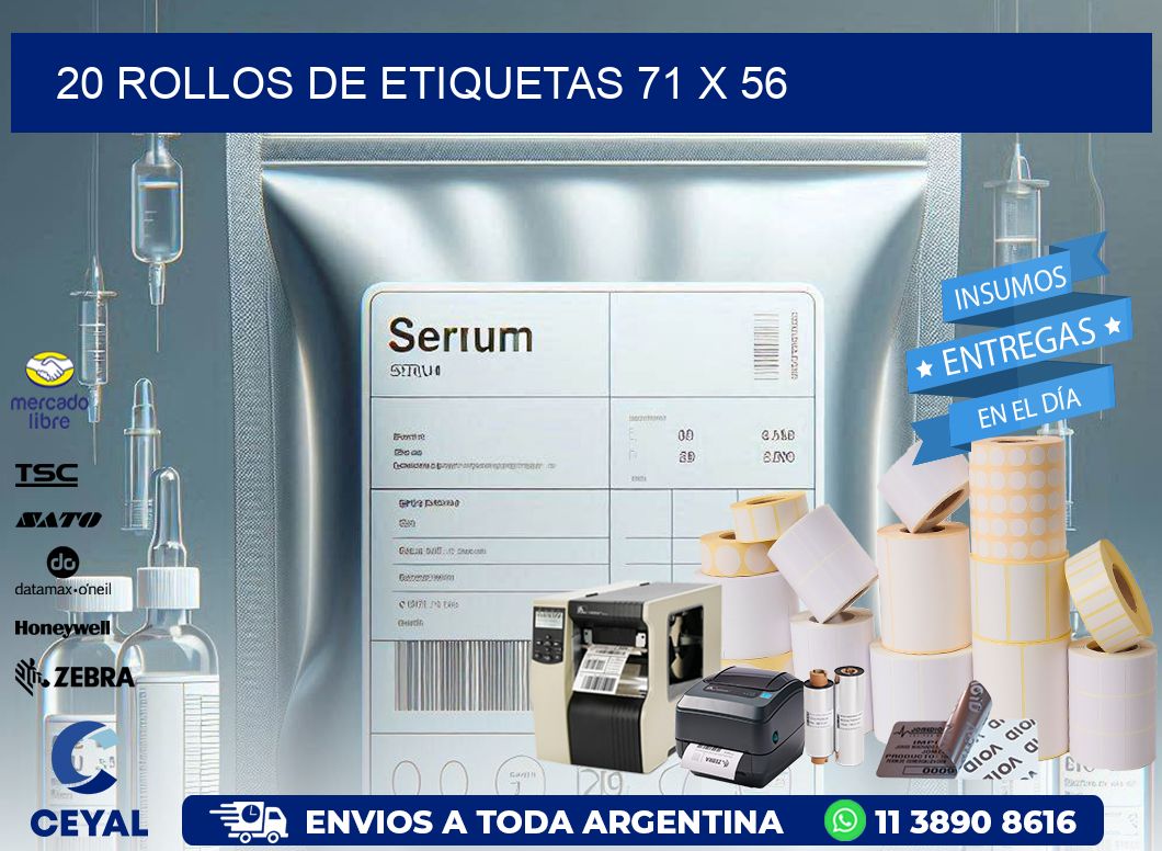 20 ROLLOS DE ETIQUETAS 71 x 56