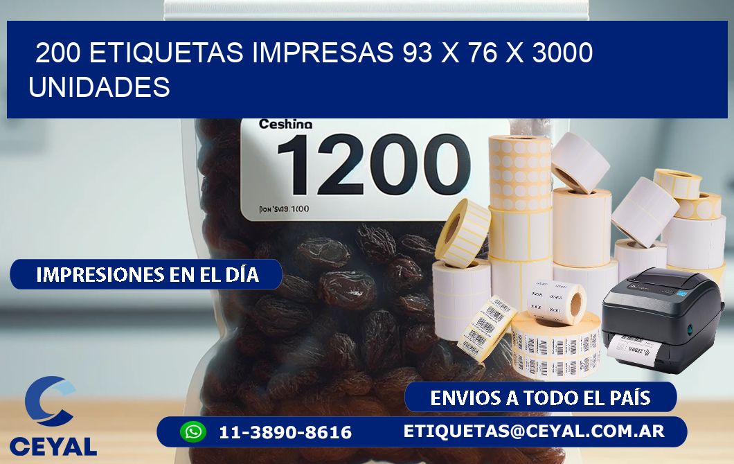200 ETIQUETAS IMPRESAS 93 x 76 X 3000 UNIDADES