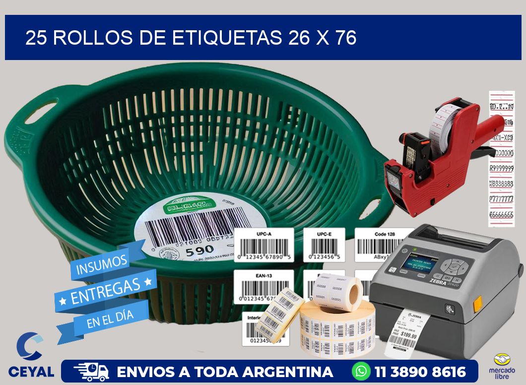 25 ROLLOS DE ETIQUETAS 26 x 76