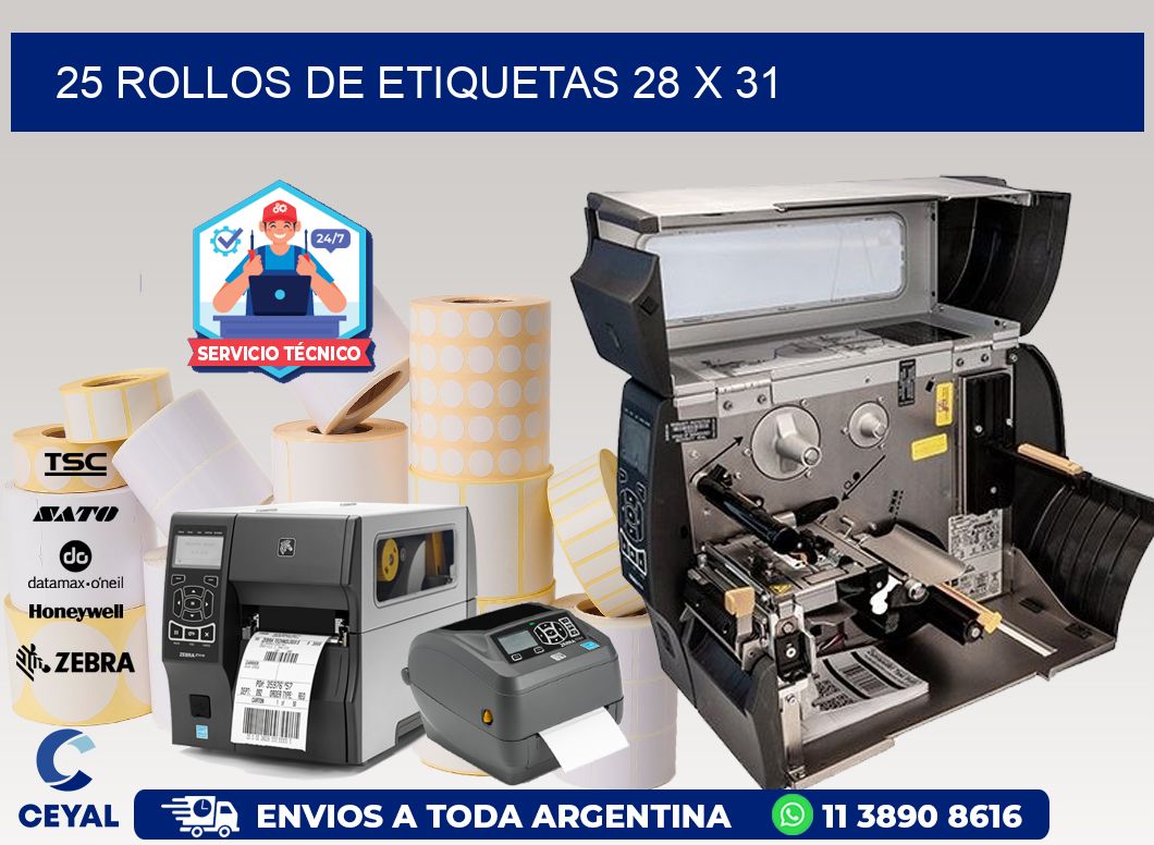 25 ROLLOS DE ETIQUETAS 28 x 31