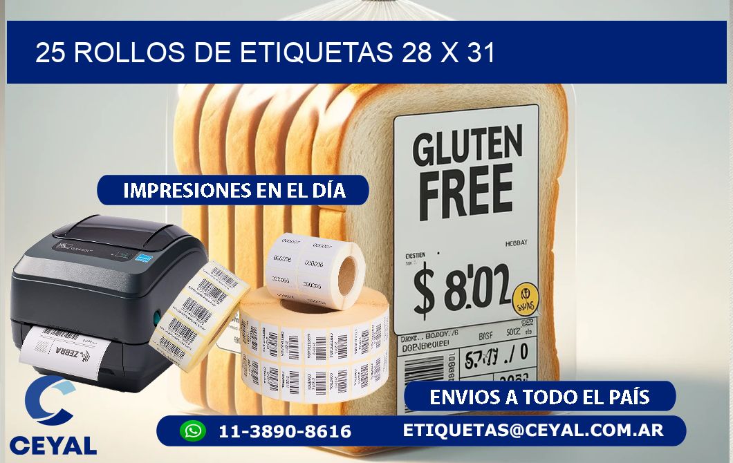 25 ROLLOS DE ETIQUETAS 28 x 31