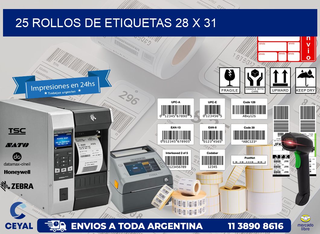 25 ROLLOS DE ETIQUETAS 28 x 31