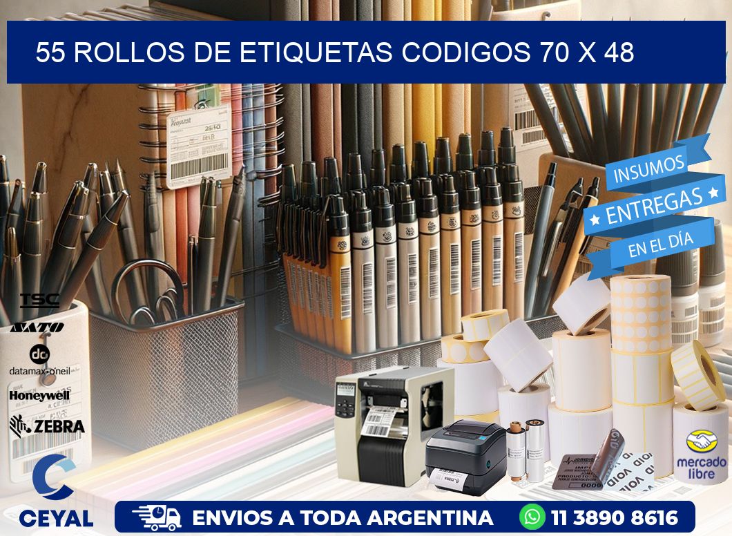 55 ROLLOS DE ETIQUETAS CODIGOS 70 x 48