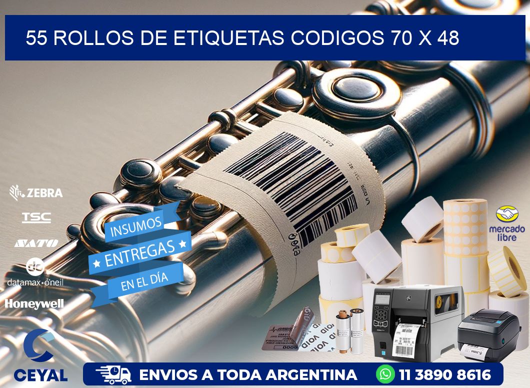 55 ROLLOS DE ETIQUETAS CODIGOS 70 x 48