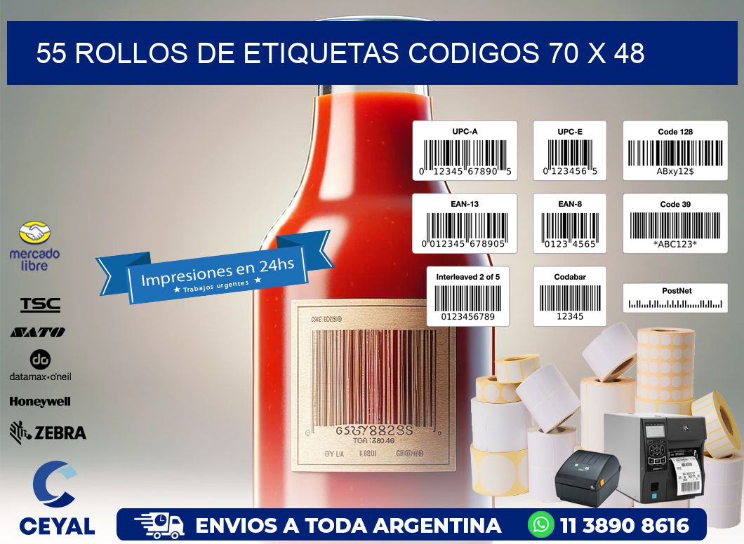 55 ROLLOS DE ETIQUETAS CODIGOS 70 x 48
