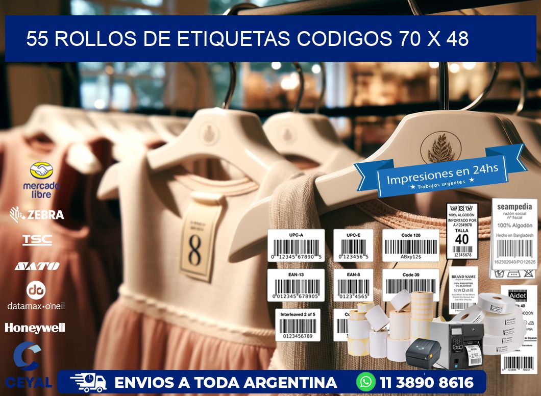 55 ROLLOS DE ETIQUETAS CODIGOS 70 x 48