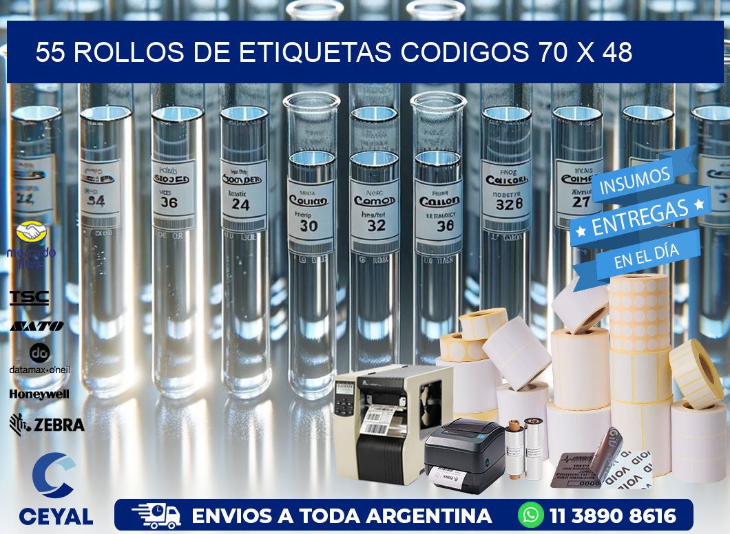 55 ROLLOS DE ETIQUETAS CODIGOS 70 x 48