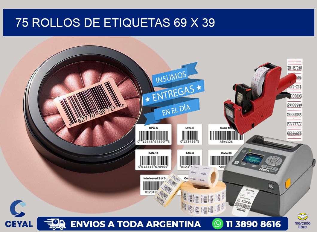 75 ROLLOS DE ETIQUETAS 69 x 39