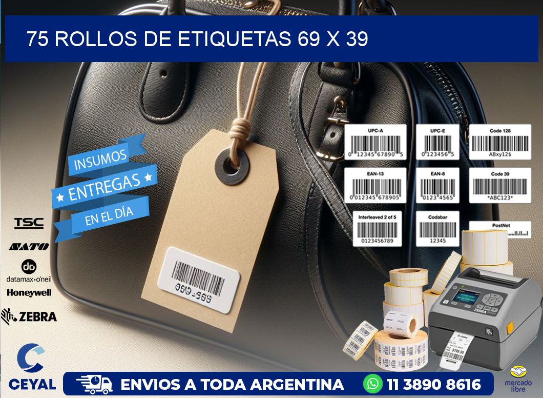 75 ROLLOS DE ETIQUETAS 69 x 39