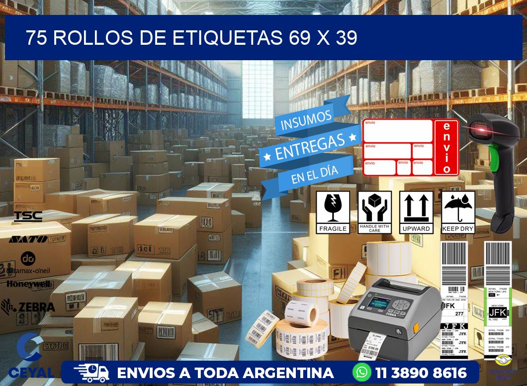 75 ROLLOS DE ETIQUETAS 69 x 39