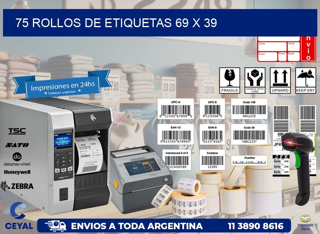 75 ROLLOS DE ETIQUETAS 69 x 39