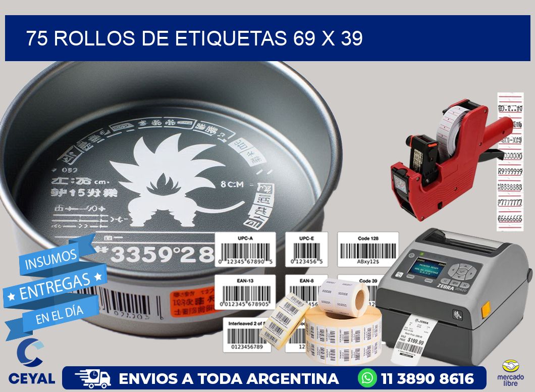 75 ROLLOS DE ETIQUETAS 69 x 39