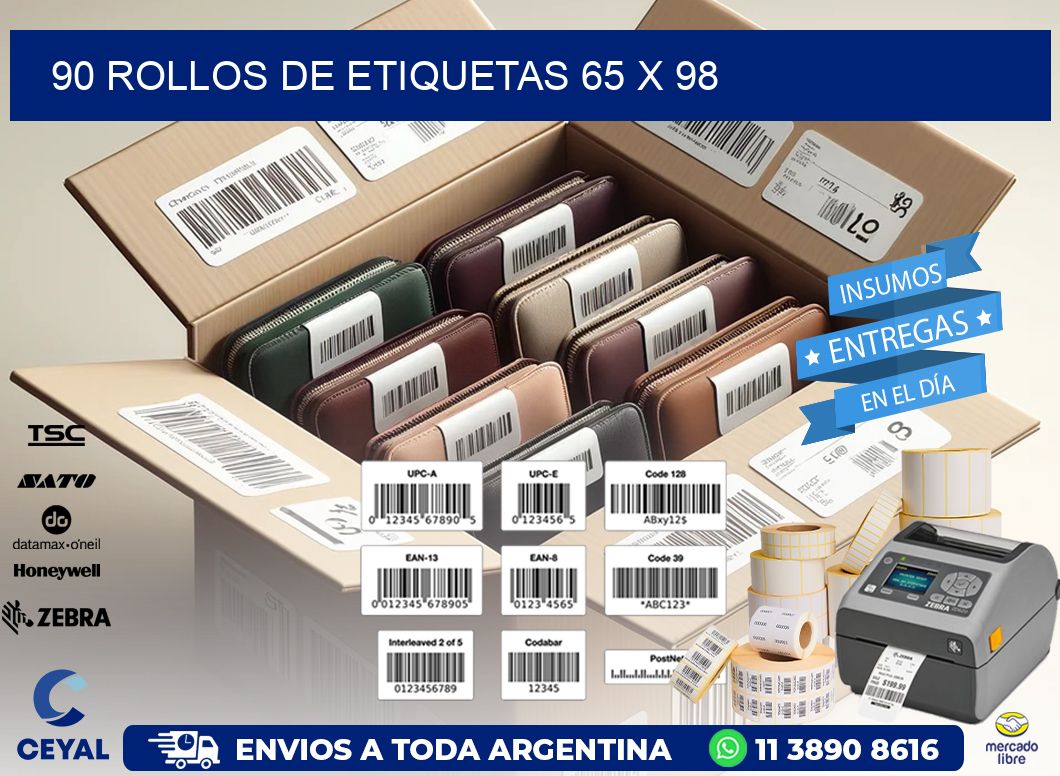 90 ROLLOS DE ETIQUETAS 65 x 98