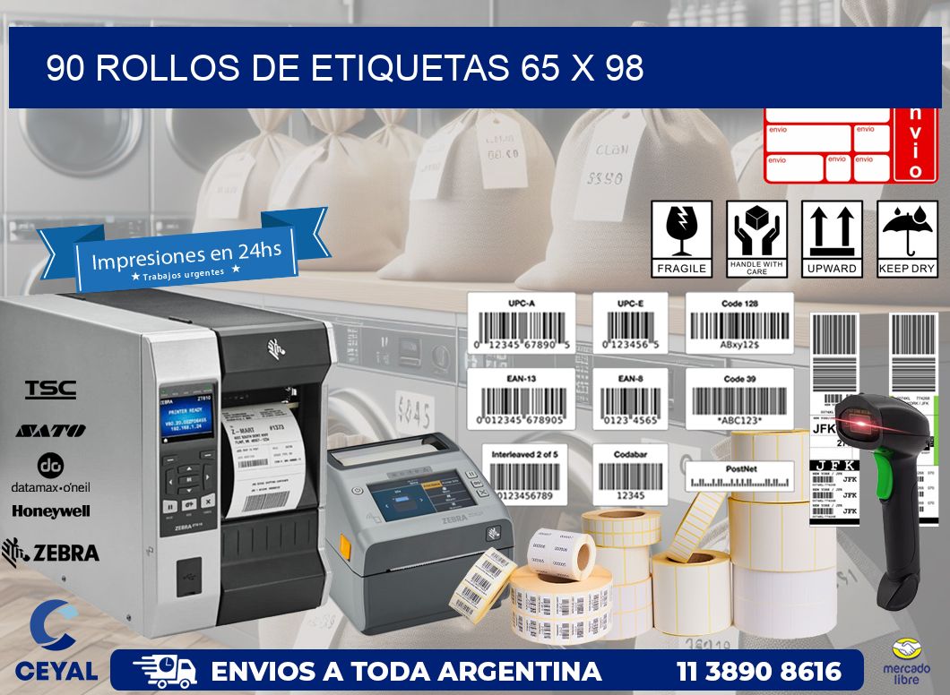 90 ROLLOS DE ETIQUETAS 65 x 98