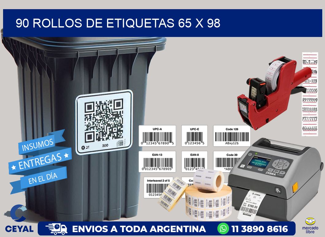 90 ROLLOS DE ETIQUETAS 65 x 98