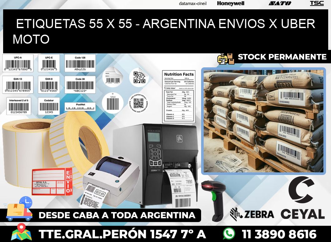 ETIQUETAS 55 x 55 - ARGENTINA ENVIOS X UBER MOTO