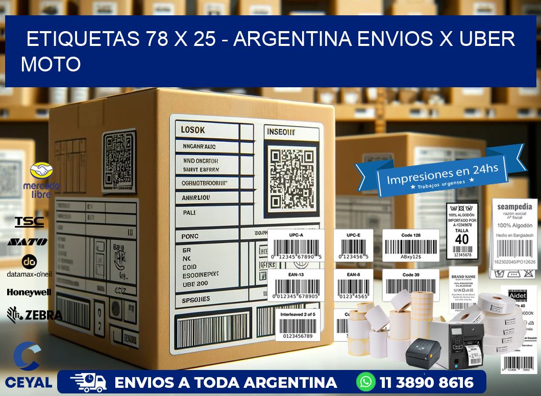 ETIQUETAS 78 x 25 - ARGENTINA ENVIOS X UBER MOTO
